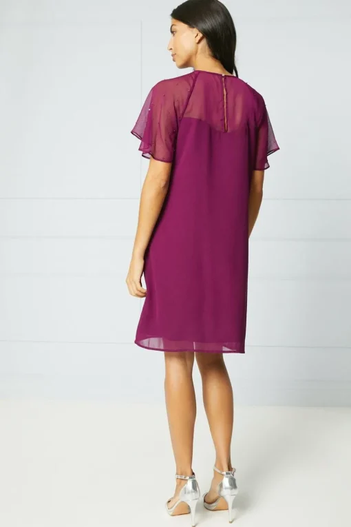 Embellished Crinkle Sleeve Shift Dress
