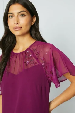Embellished Crinkle Sleeve Shift Dress
