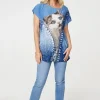 Embellished Graphic Print Tunic Top