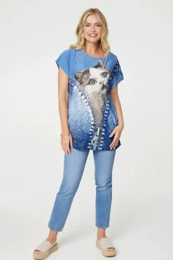 Embellished Graphic Print Tunic Top