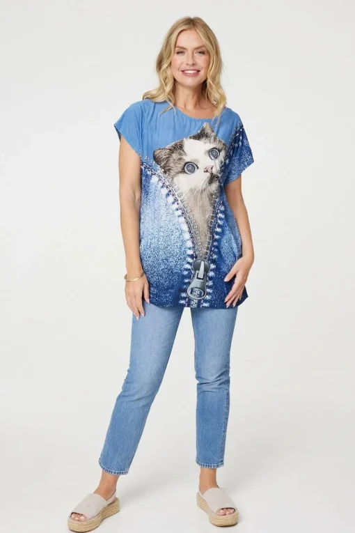 Embellished Graphic Print Tunic Top
