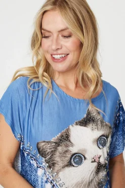 Embellished Graphic Print Tunic Top