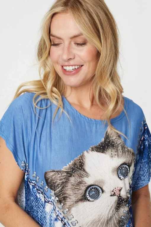 Embellished Graphic Print Tunic Top