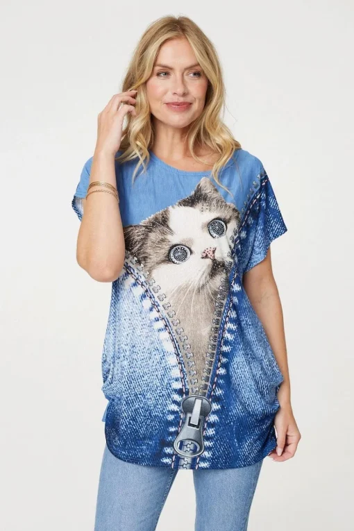 Embellished Graphic Print Tunic Top