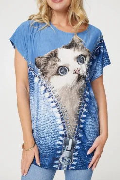 Embellished Graphic Print Tunic Top