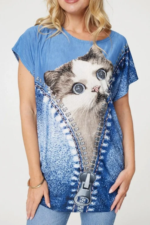 Embellished Graphic Print Tunic Top