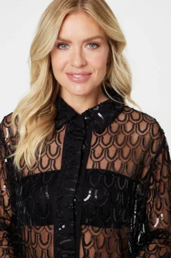 Embellished Long Sleeve Sheer Shirt