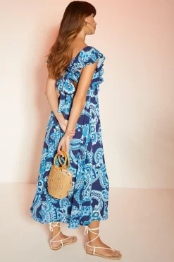 Embellished Paisley Floral Ruffle Midi Dress