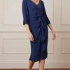 Embellished Viscose Satin Ruffle Midi Dress