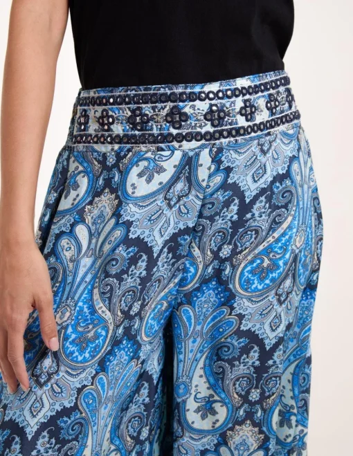 Embellished Waist Wide Leg Trouser