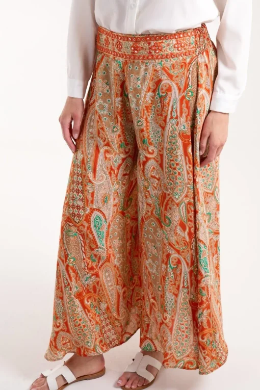 Embellished Waist Wide Leg Trousers