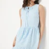 Embroidered Cotton Tie Neckline Tiered Mini Dress