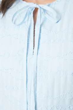 Embroidered Cotton Tie Neckline Tiered Mini Dress