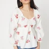 Embroidered Ruched Front Blouse