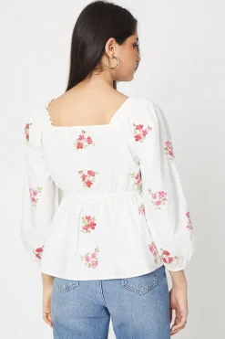 Embroidered Ruched Front Blouse