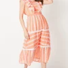 Embroidered Ruffle Detail Tiered Midi Dress