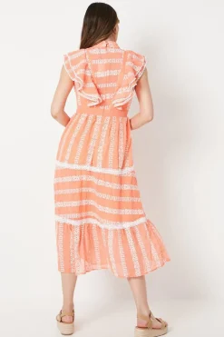 Embroidered Ruffle Detail Tiered Midi Dress