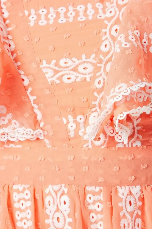 Embroidered Ruffle Detail Tiered Midi Dress