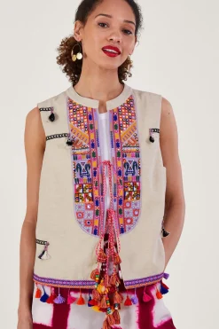 Embroidered Statement Tassel Waistcoat