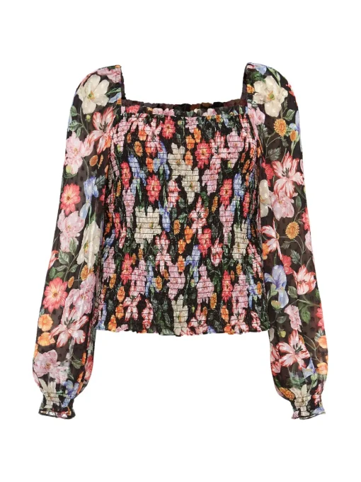 Esty Floral Square Neck Blouse-Floral