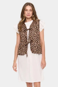 EvittaSZ Quilted Tie Fastening Gilet-Leopard Print
