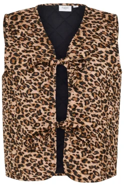 EvittaSZ Quilted Tie Fastening Gilet-Leopard Print