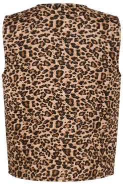 EvittaSZ Quilted Tie Fastening Gilet-Leopard Print