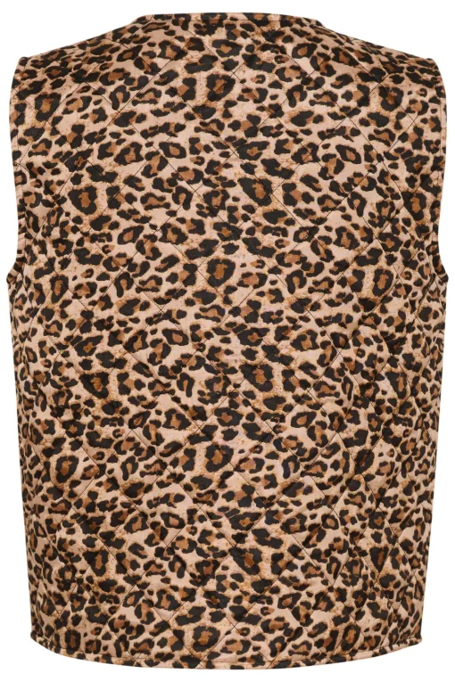 EvittaSZ Quilted Tie Fastening Gilet-Leopard Print