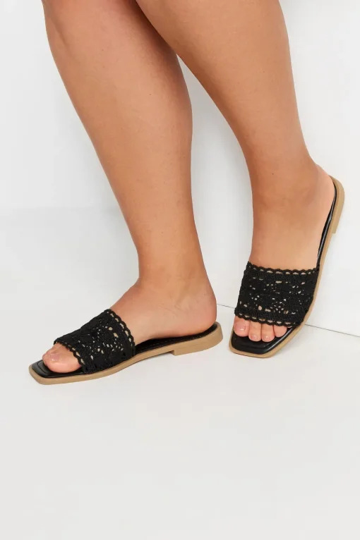 Extra Wide Fit Crochet Mule Sandals