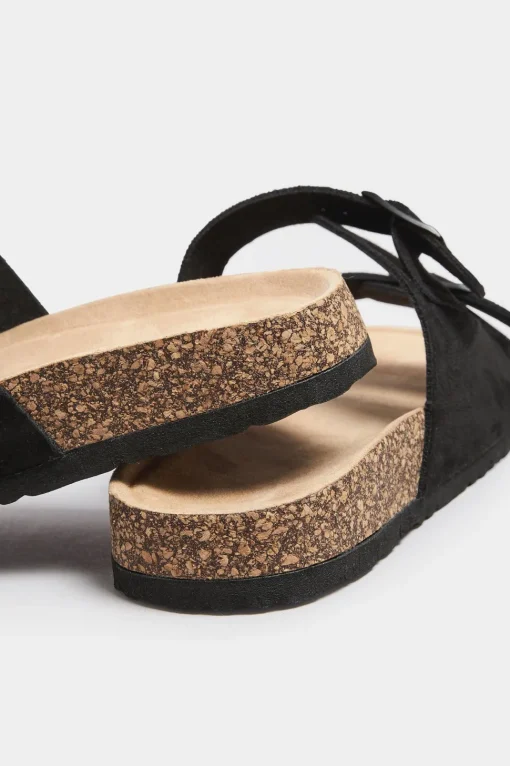 Extra Wide Fit Faux Suede Buckle Strap Footbed Sandals