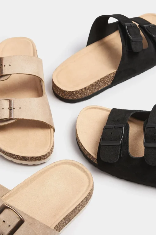 Extra Wide Fit Faux Suede Buckle Strap Footbed Sandals