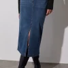 Eyelet Midi Denim Skirt