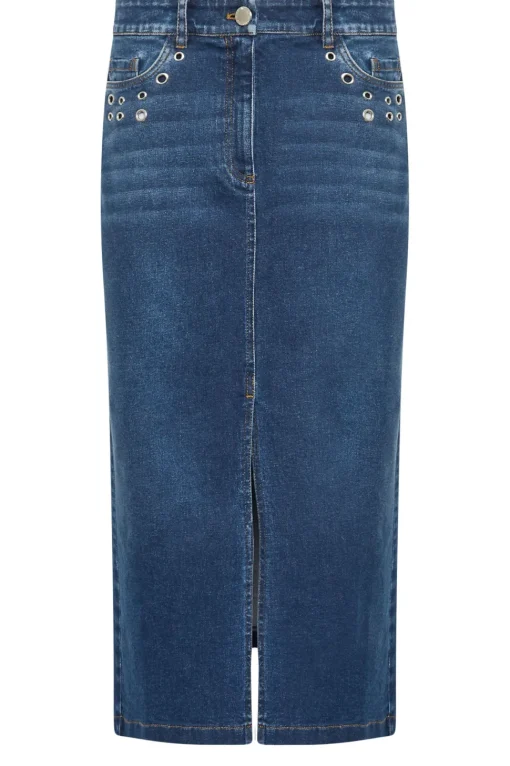 Eyelet Midi Denim Skirt