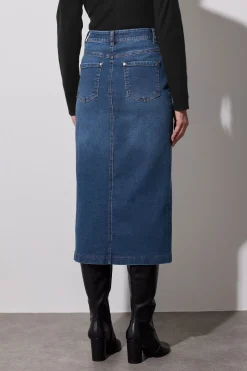Eyelet Midi Denim Skirt