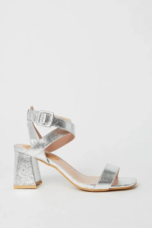 Faith: Emilie Covered Buckle High Block Heeled Sandals