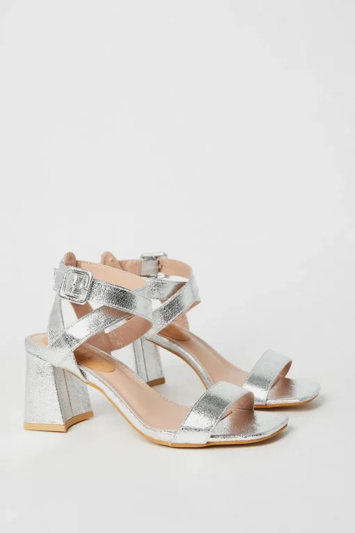 Faith: Emilie Covered Buckle High Block Heeled Sandals