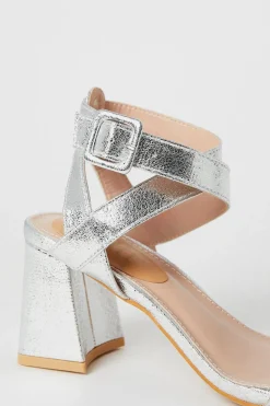 Faith: Emilie Covered Buckle High Block Heeled Sandals