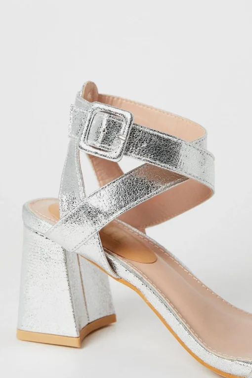 Faith: Emilie Covered Buckle High Block Heeled Sandals