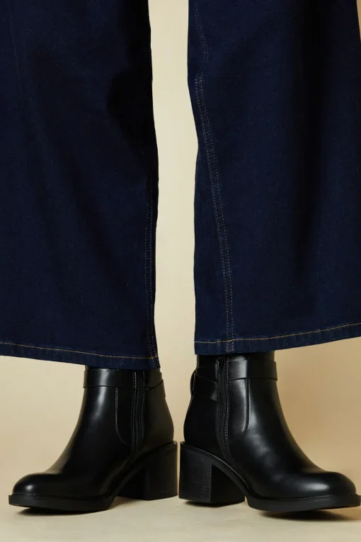 Faith: Milan Buckle Detail Medium Block Heel Ankle Boots