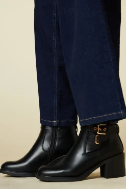 Faith: Milan Buckle Detail Medium Block Heel Ankle Boots