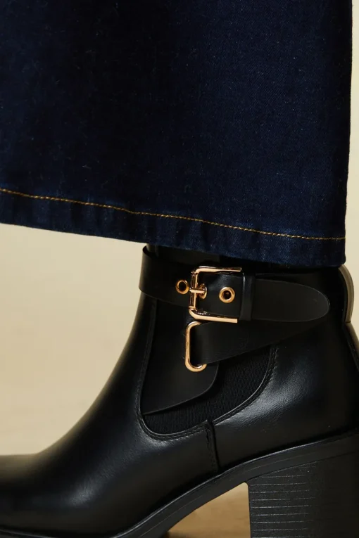 Faith: Milan Buckle Detail Medium Block Heel Ankle Boots