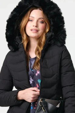 Faux Fur Hooded Zip-Up Puffer Jacket