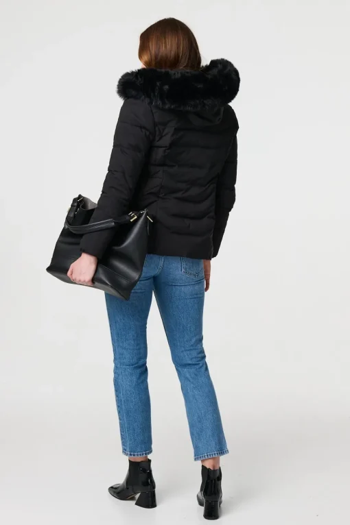 Faux Fur Hooded Zip-Up Puffer Jacket