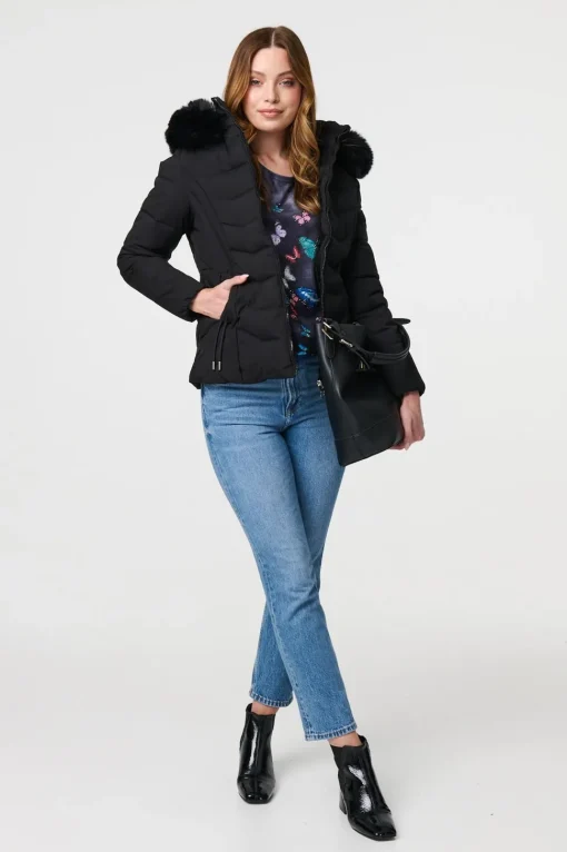 Faux Fur Hooded Zip-Up Puffer Jacket