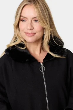 Faux Fur Trim Zip-Up Relaxed Jacket