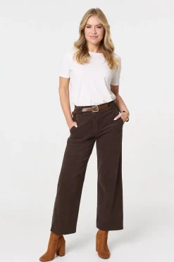Faux Leather Belt Corduroy Trousers