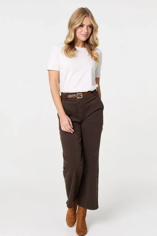 Faux Leather Belt Corduroy Trousers