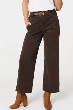 Faux Leather Belt Corduroy Trousers