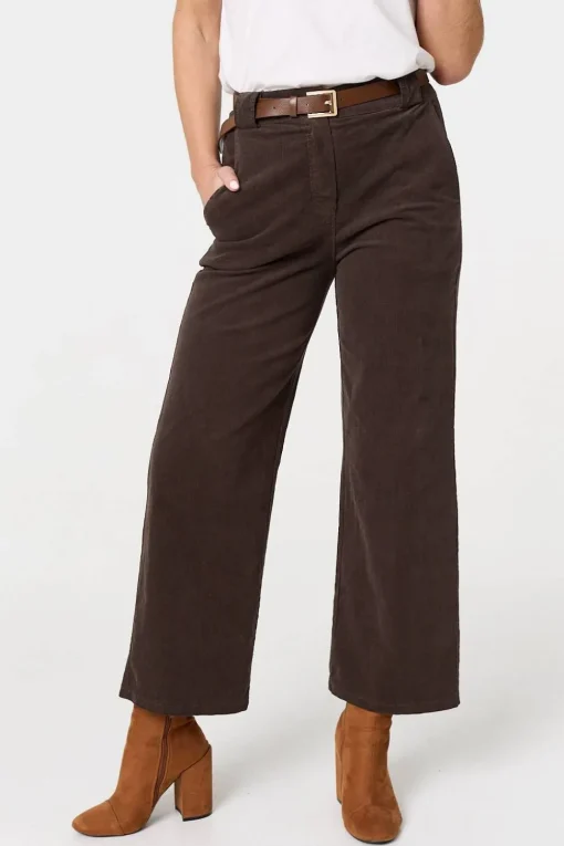 Faux Leather Belt Corduroy Trousers