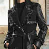 Faux Leather Studded Trench Coat